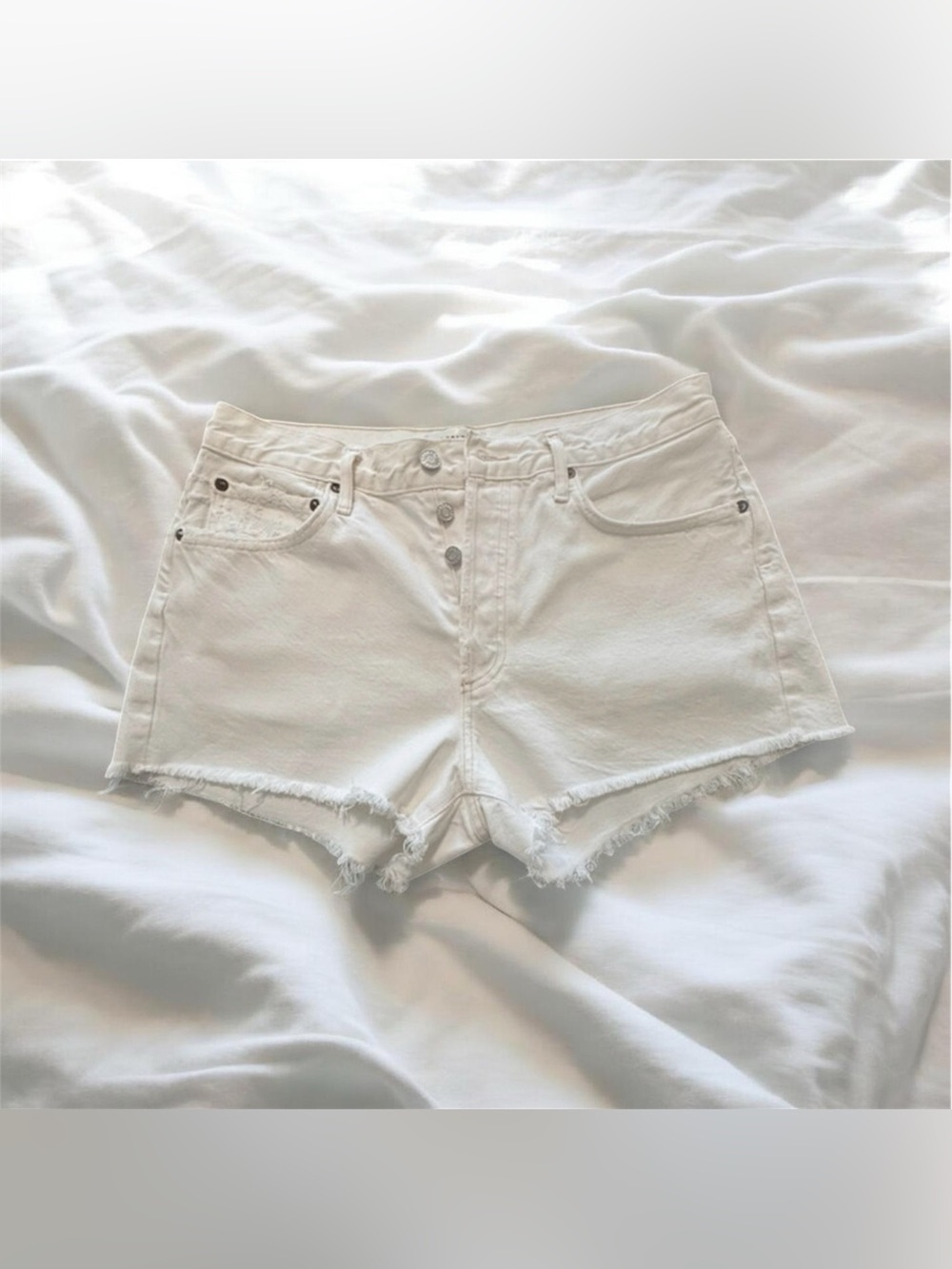 Agolde White Frayed Hem High-Rise Denim Shorts
